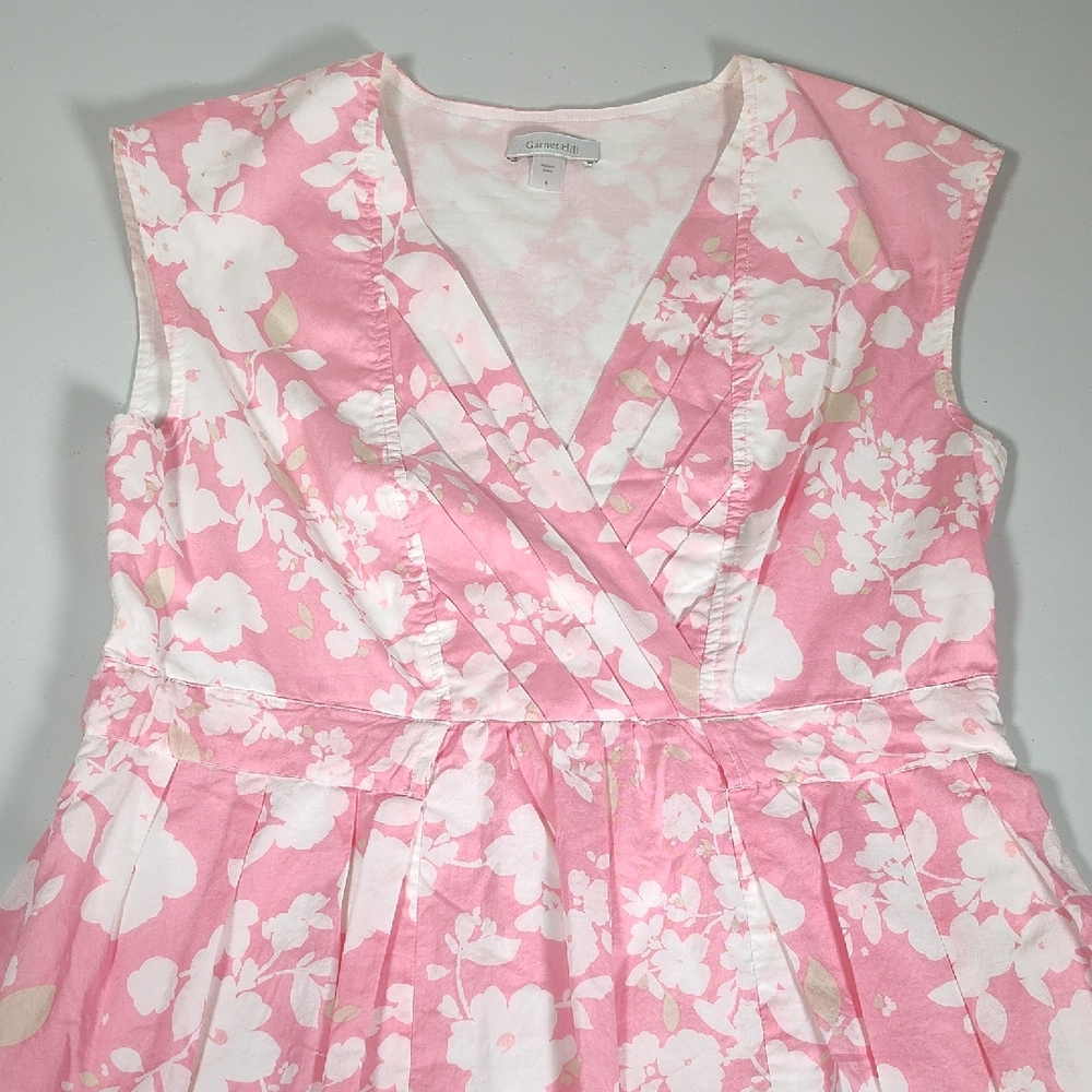 Garnet Hill white and pink floral cotton midi dress 4 - Picture 3 of 10